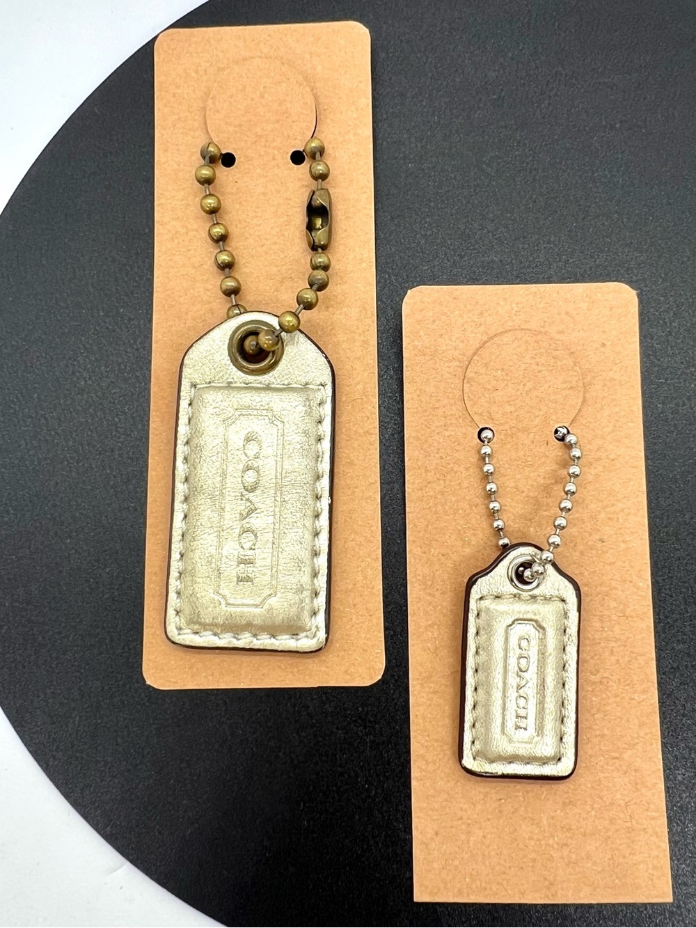 Authentic Coach Leather Hang Tag Set Gold & Silver Key Fob Charm Pair Set of 2